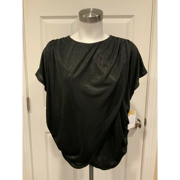 Alive + Olivia Black Shimmering Draped Short Sleeved Shirt, Size XS, NWT! $253 - Picture 1 of 9
